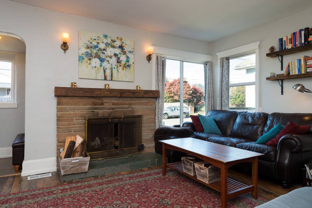 Light a fire in the fireplace and relax on one of our comfy couches!