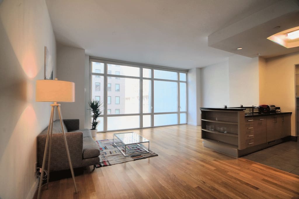 Other view of living room - you can see the 5th ave overlooking Empire State Building through the living room window
