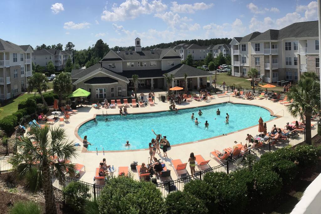 The view from the balcony. It's not usually this crowded at the pool!