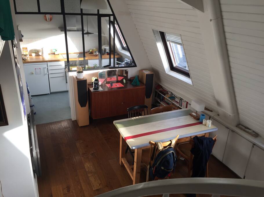 view from up stairs with my new kitchen