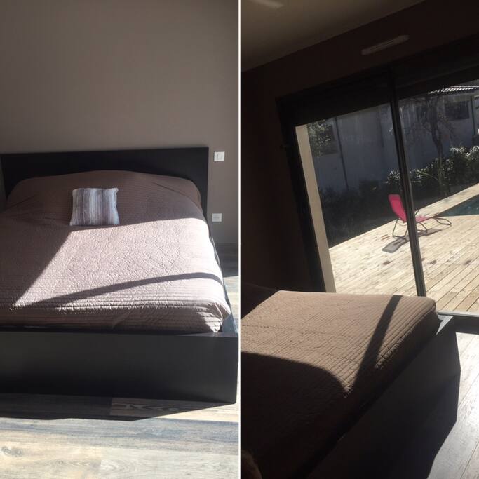 Suite parentale salle de bain et dressing avec accès terrasse piscine