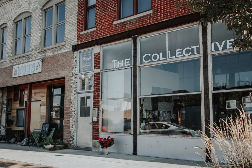 Entrance to the Lofts nestled in between the Yoga Studio & Organic Cafe.