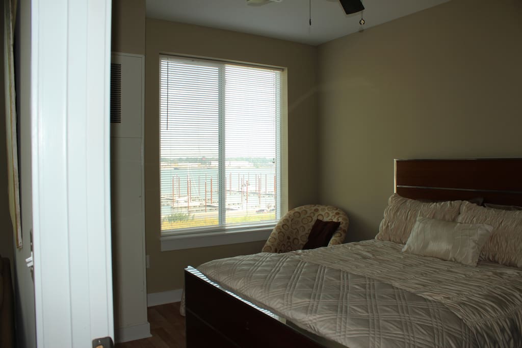Bedroom with marina view