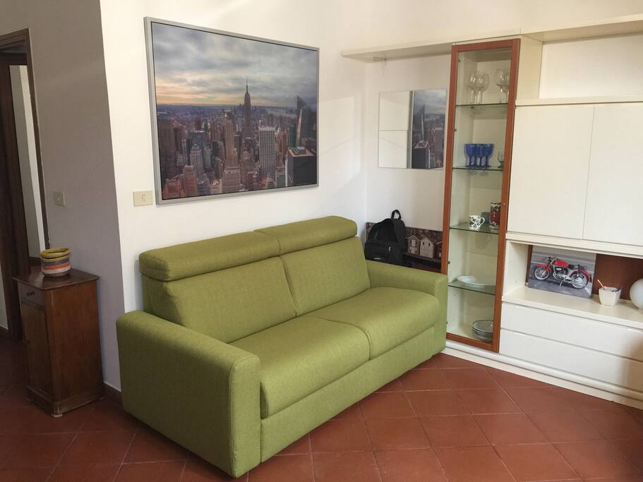 Double sofa bed and bookcase