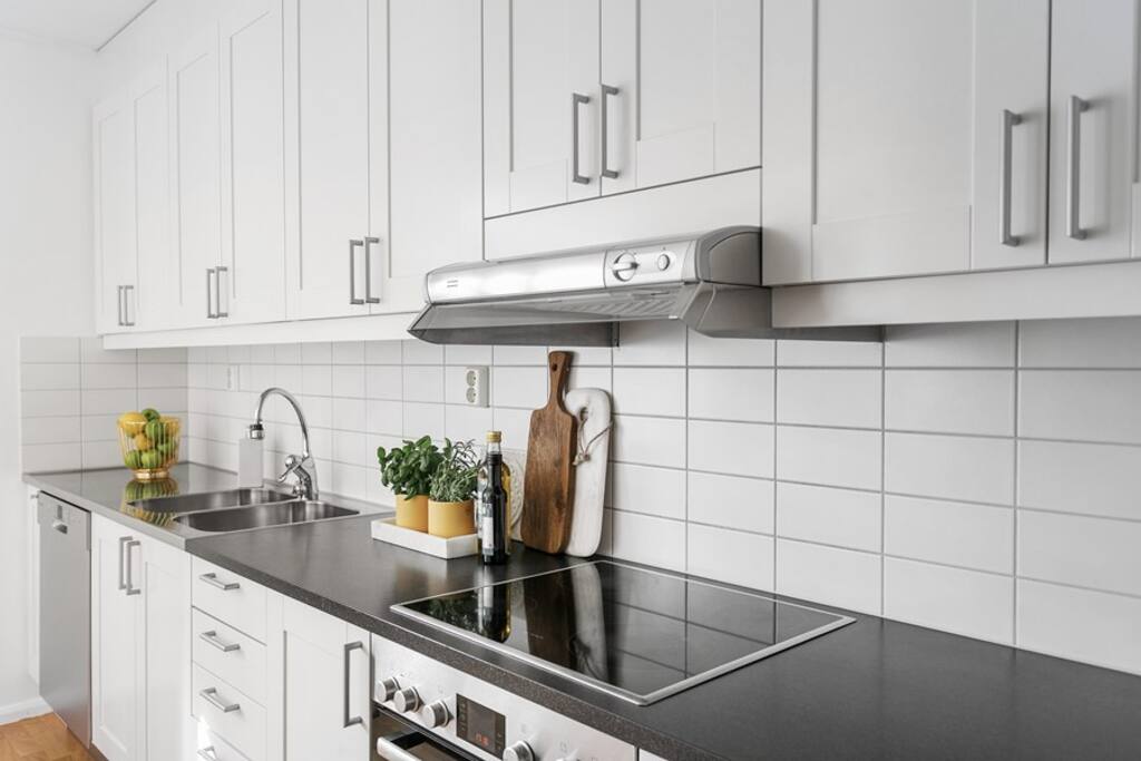 Kitchen with all required equipment, oven, micro wave, dishwasher etc.