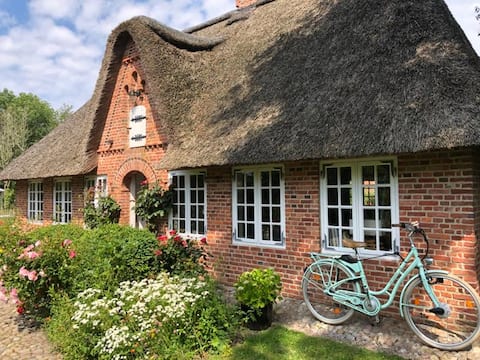 Antique thatched roof house by the sea - fenced