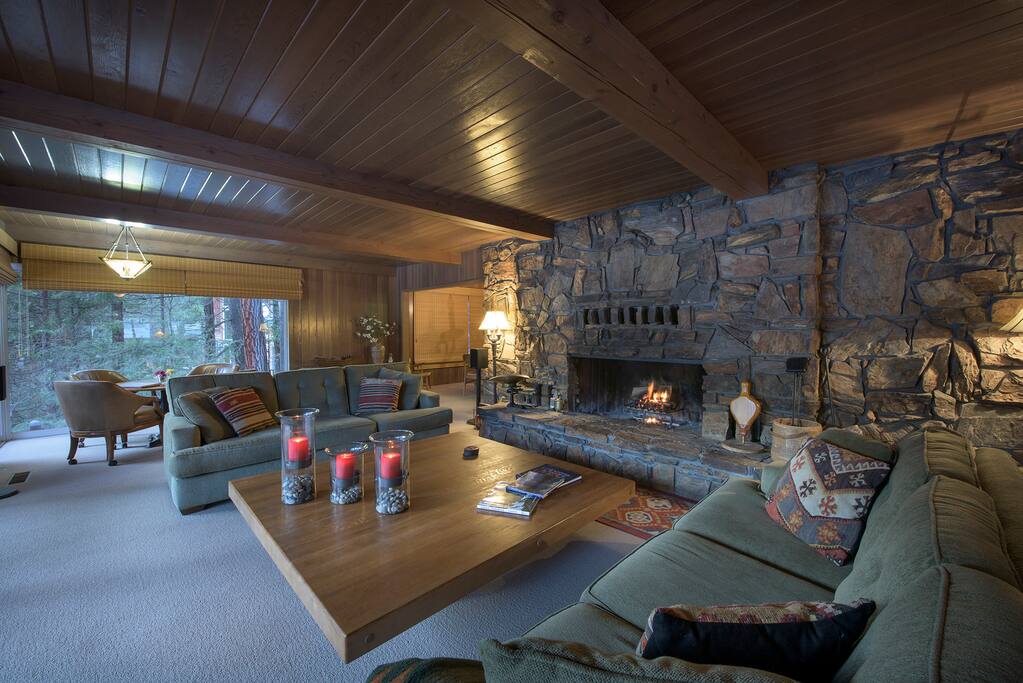 Beautiful Massive Stone Wood Burning FirePlace