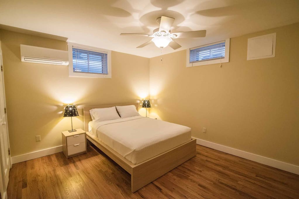 Brand new Queen sized mattress fitted with high thread count linens and two types of pillows.