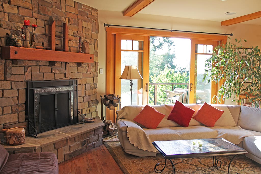 Fireplace on main floor and lots of light and windows.