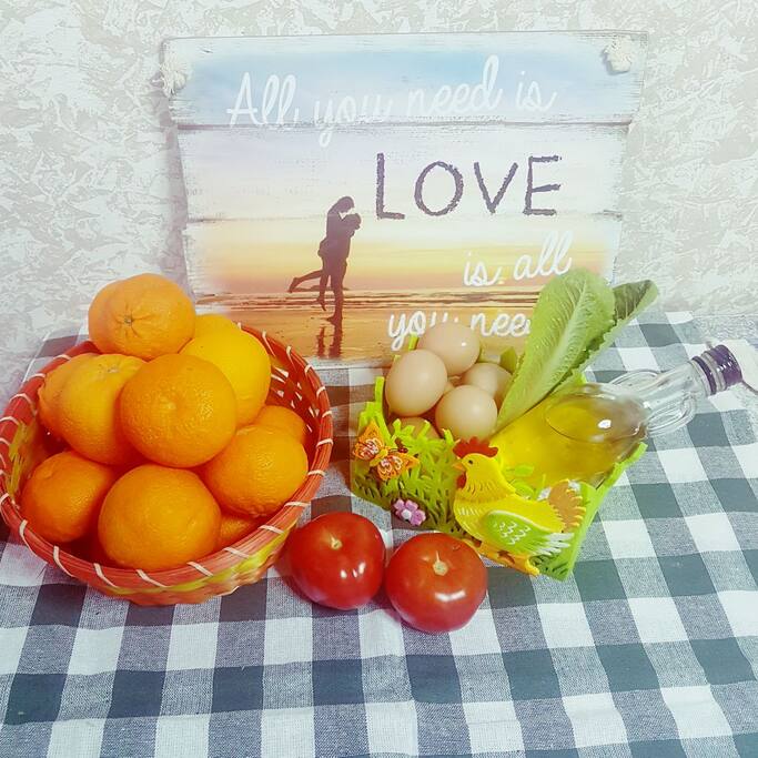 traditional fruits, alive oil and eggs from my grandma's production are offered to you at your arrival