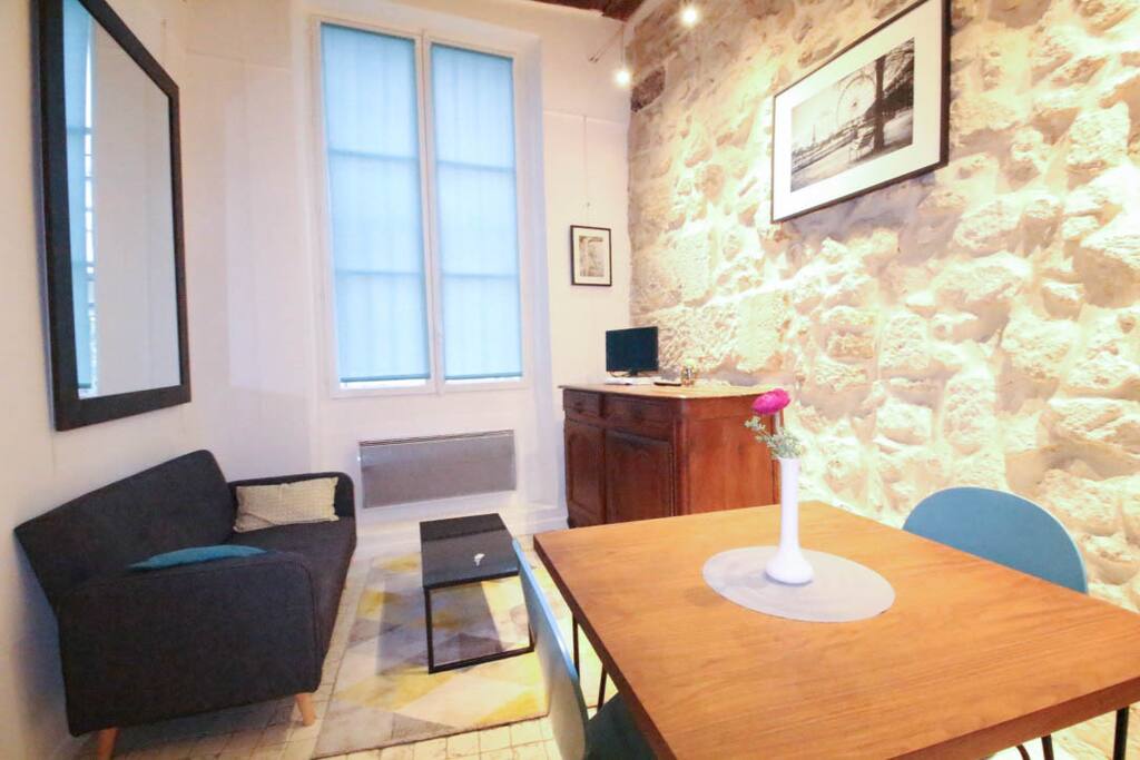 A sofa and a dining table