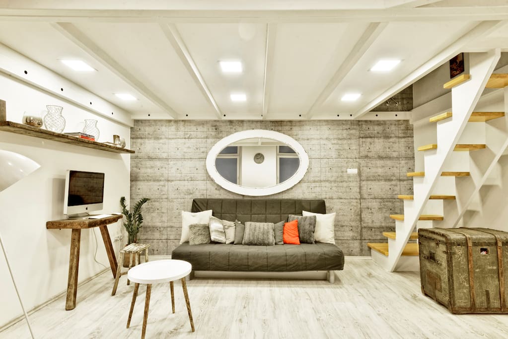 Kazinczy loft design - living area