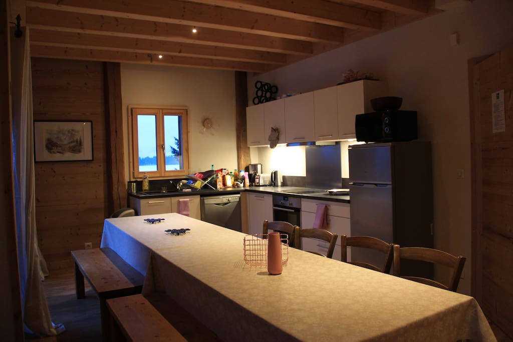 big kitchen and eating area
