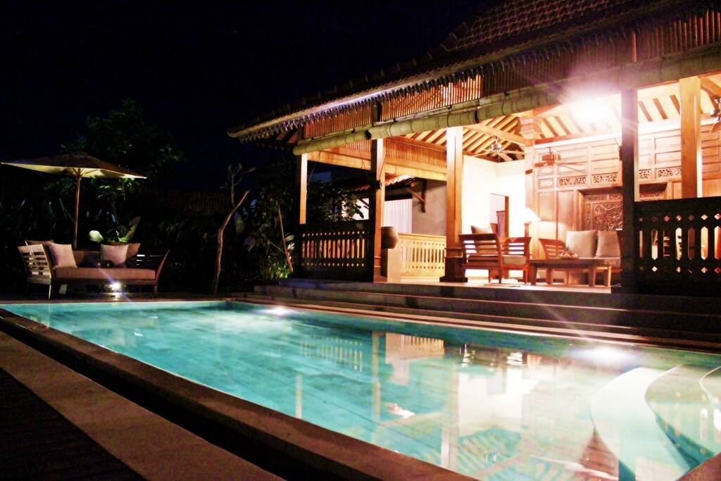 Night view of our Pendopo overlooking the pool