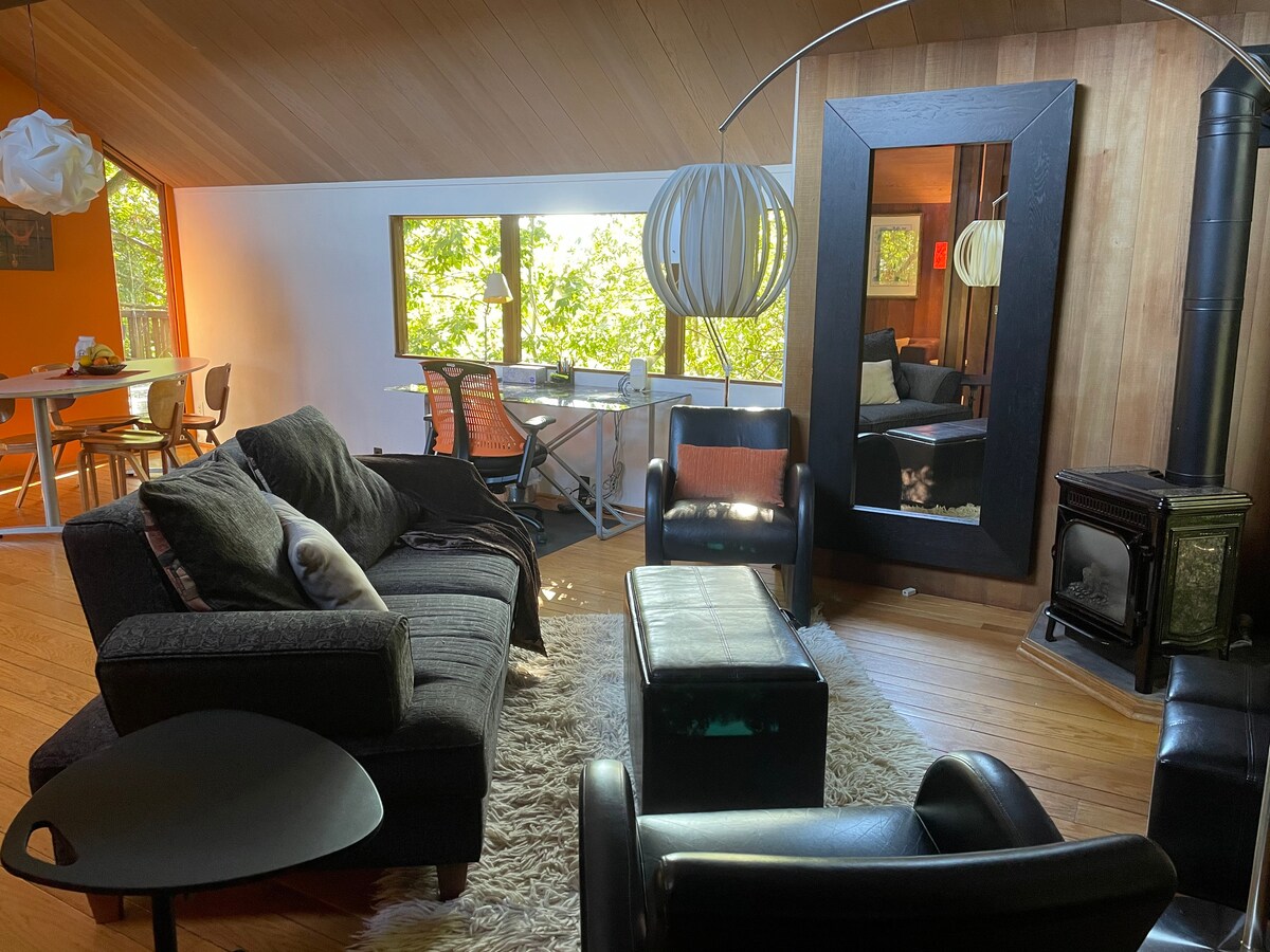 Ელეგანტური და კომფორტული მოსასვენებელი სივრცე გაზის ხანძრის პირისპირ დგას. Ხანძარს აკონტროლებს კედლის თერმოსტატი, რომ გააკონტროლოთ ტემპერატურა და დატკბეთ ხედით.