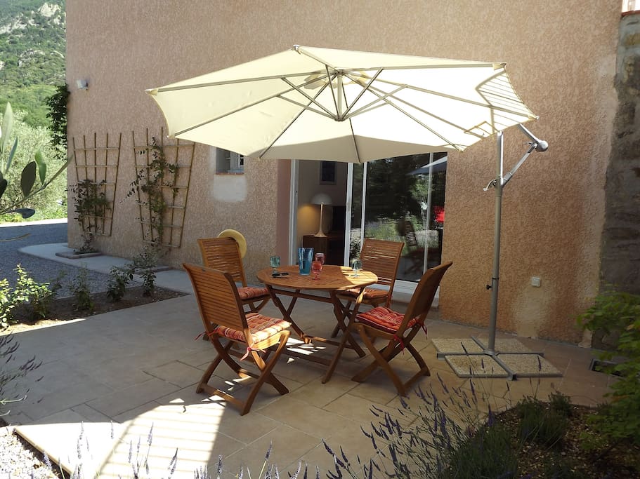 One of 2 terraces where you are sure to find sun or shade