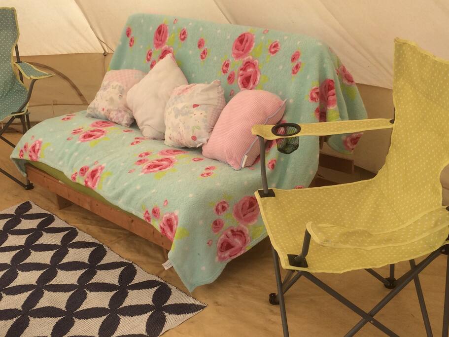 inside a bell tent.
