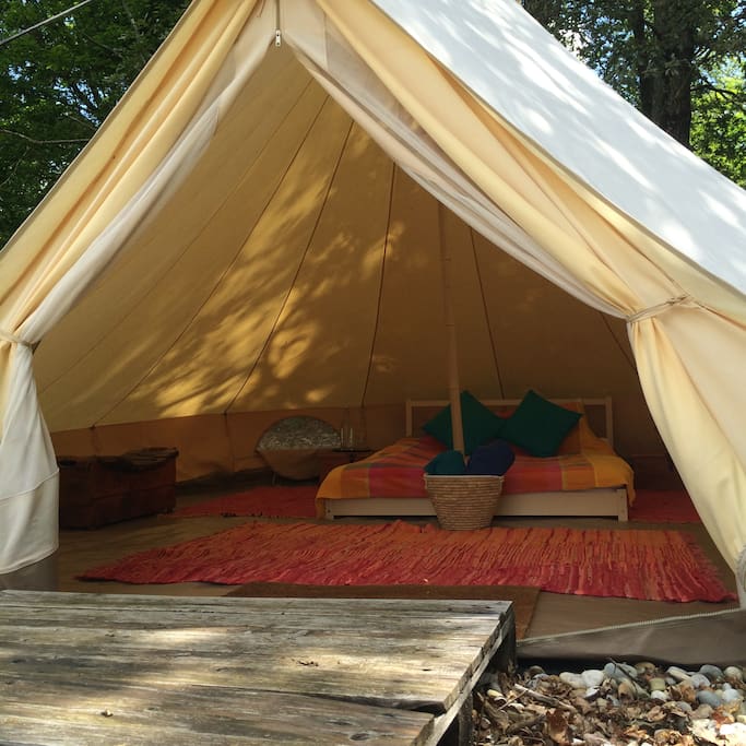 Your tent comes furnished with a proper bed, and towels