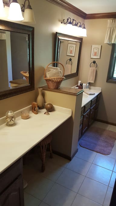 Full shower bath with soaking tub.