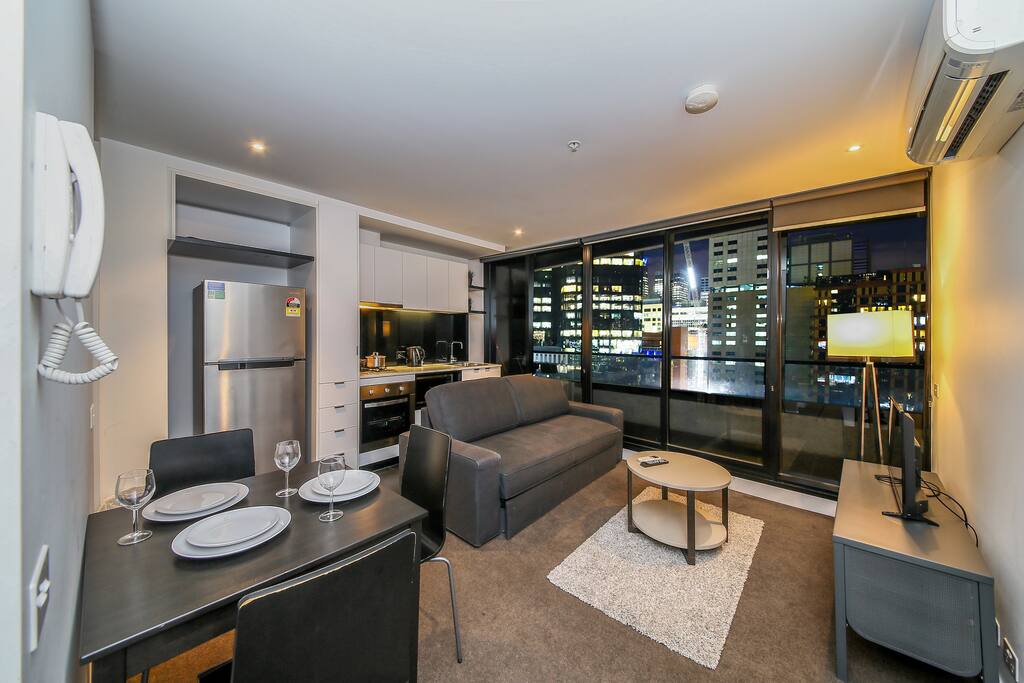 The living, dining & kitchen.