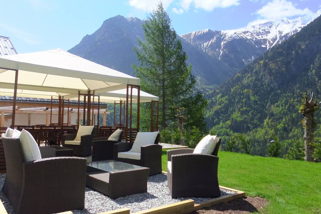 Outdoor seating and dining area