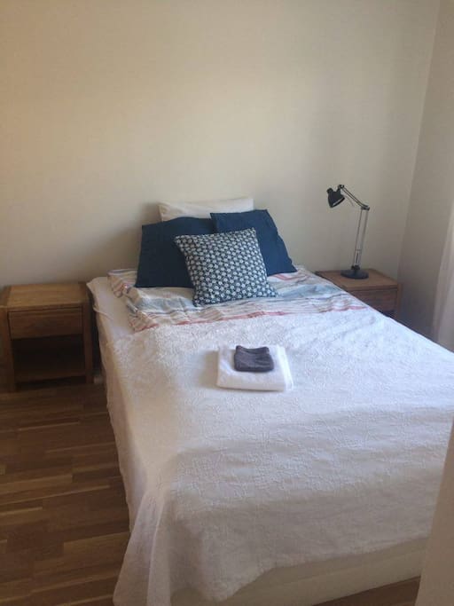 The bedroom. The bed is queen size (200*140 cm), made for one in this picture but can be made for two.
