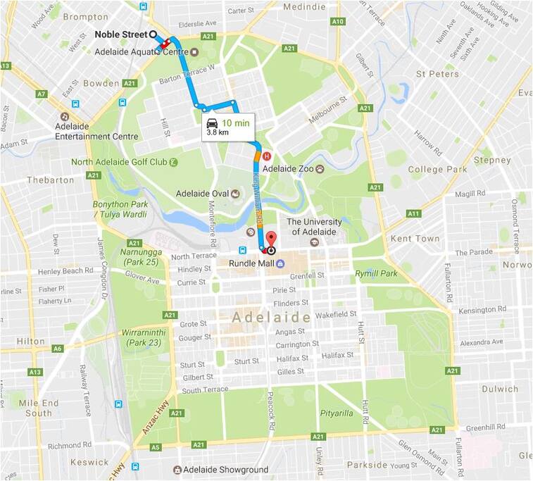 Only a short walk into North Adelaide