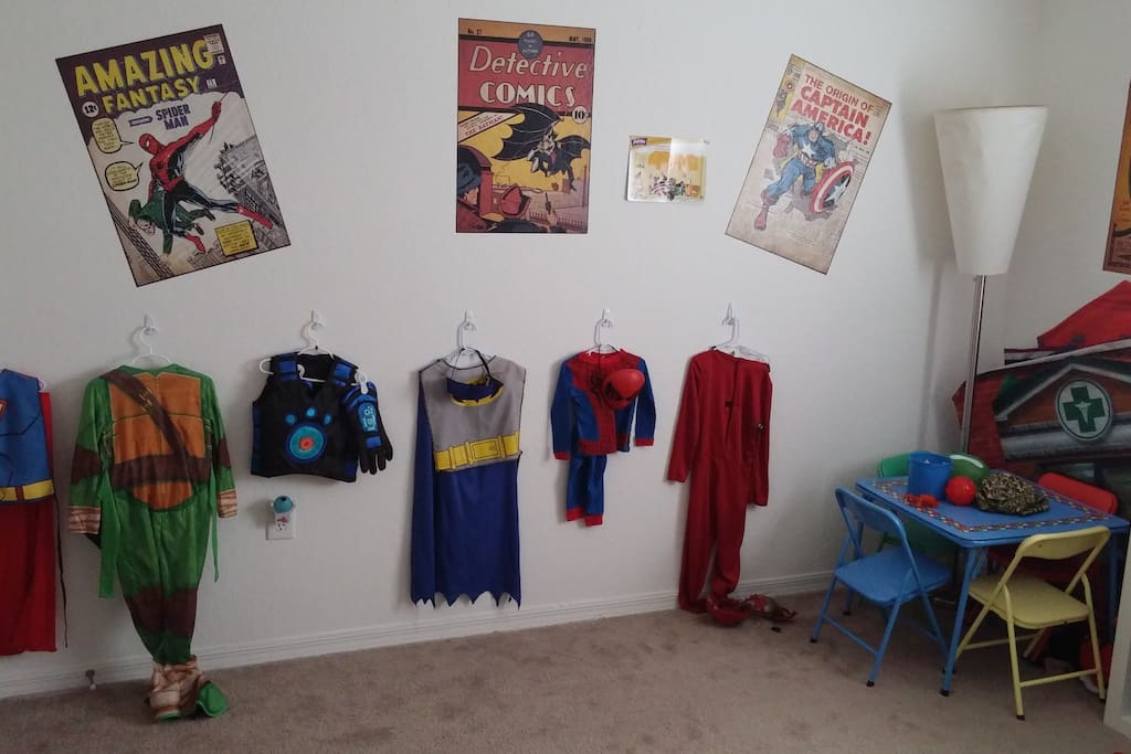 Super hero decor. If you're three, you can also dress up like a super hero while you're here. Of course, if you're three, you aren't using Airbnb...
