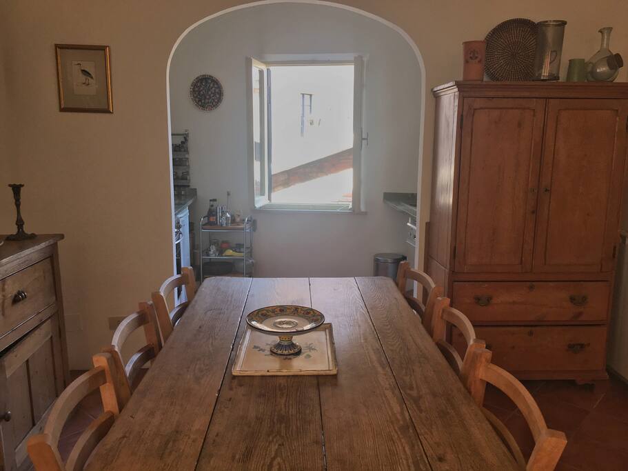 Looking towards the kitchen from the dining room area.