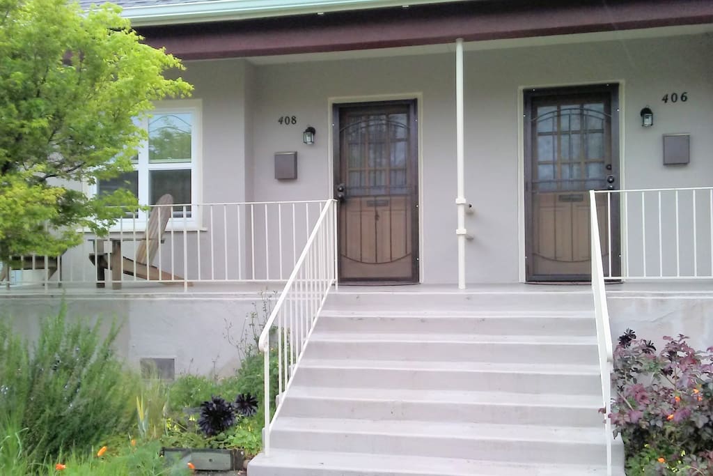 Unit 408 is on the left, with sunny front porch