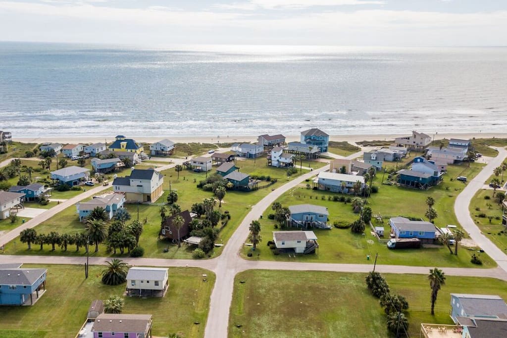 Arial view of the neighborhood taken from above beach house.
