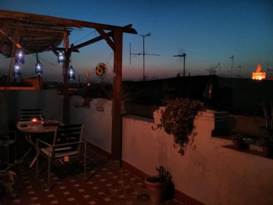 The terrace that offers the view on spectacular sunsets we get in Seville.
