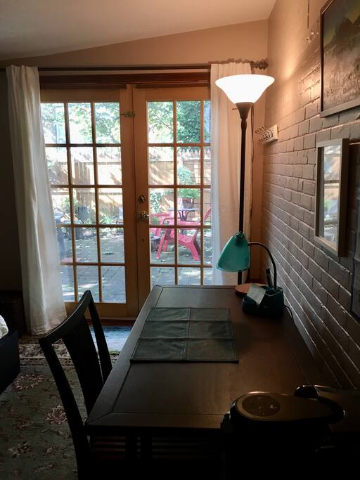 Desk, chair and sunlight.