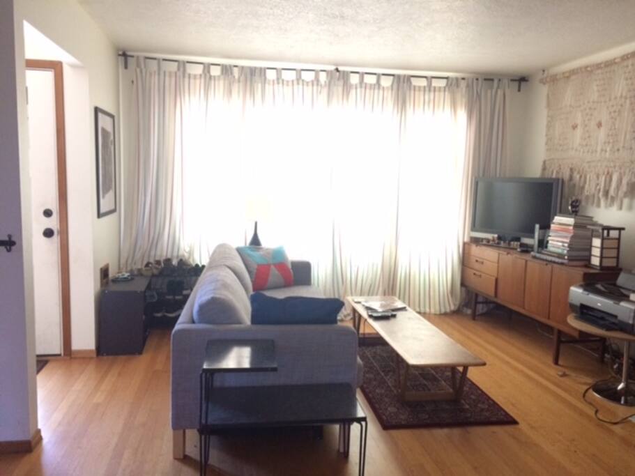 Living room with comfortable fold out sofa, and TV with Roku. Good Wifi