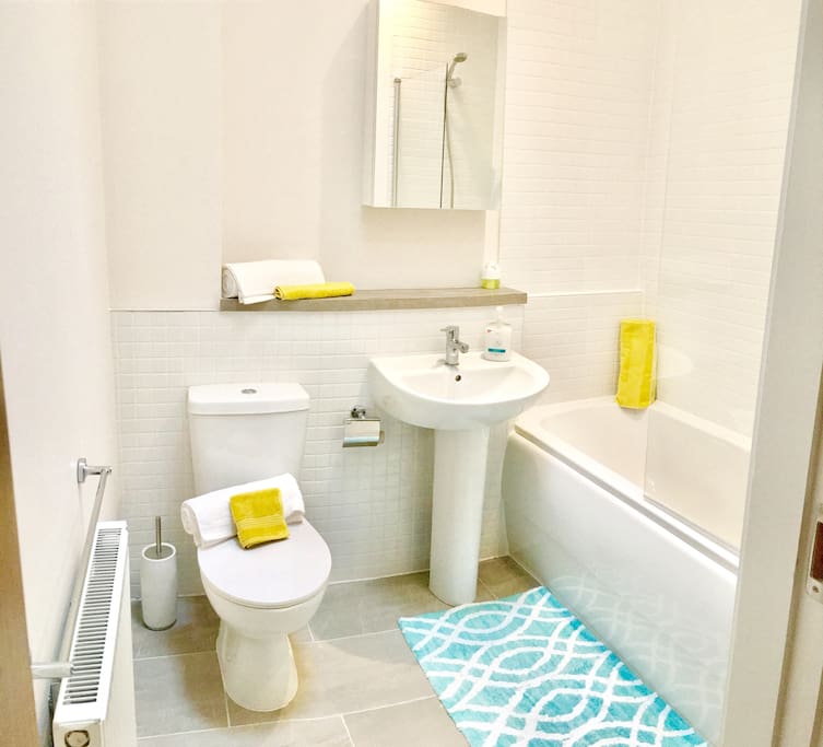 Bright, clean bathroom with velux window