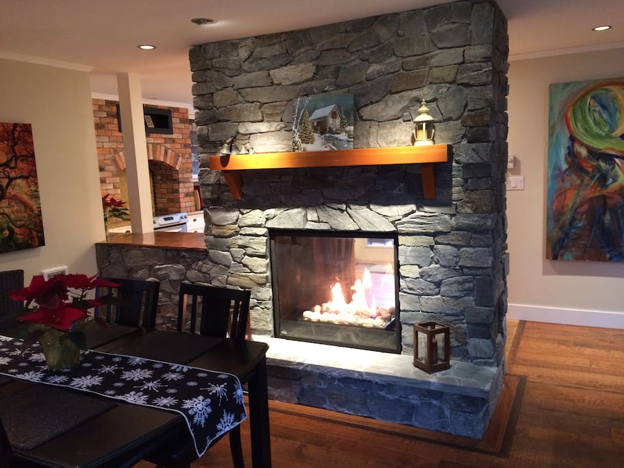 Gas double sided fireplace.