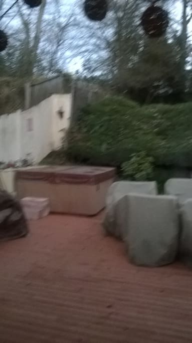 spacious private backyard with hot tub
