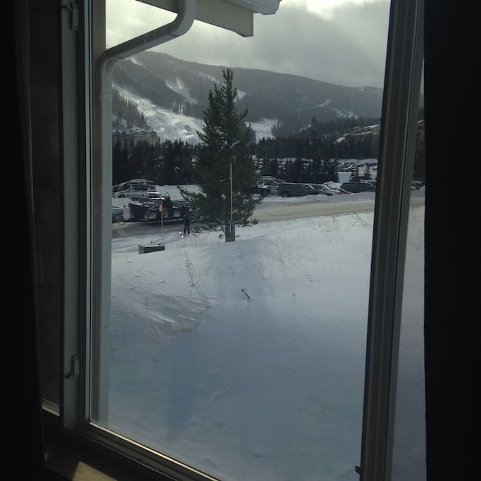 View from living room of skier shuttle stop to resort. You can sit in living room and wait till you see it and walk out door