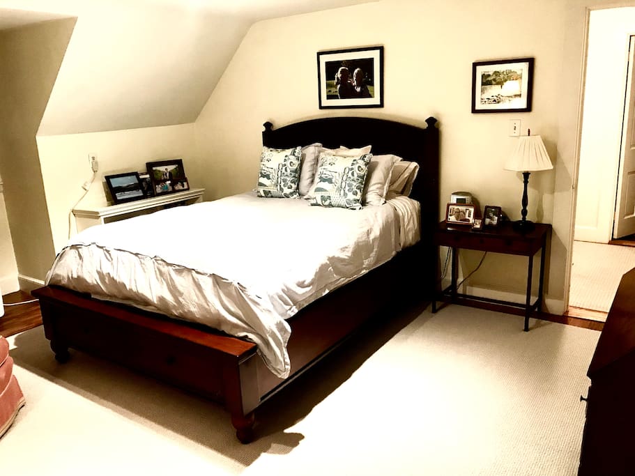 Queen bedroom from bathroom door