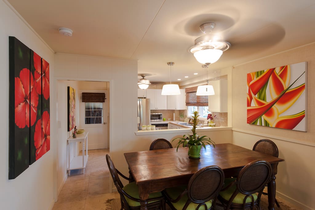 Kitchen opens to dining and living room.