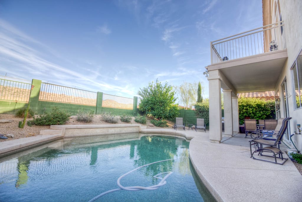Private Pool with Cover Patio, plenty of seating and a grill