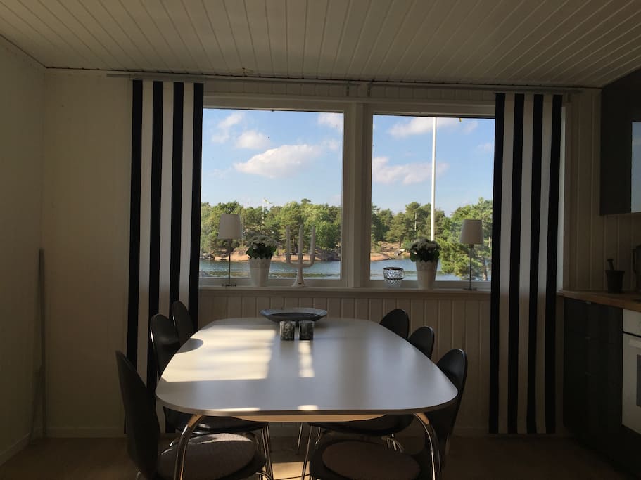 The kitchen and dining table.