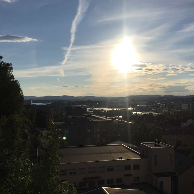 A summer evening at nine a'clock overlooking the Oslo fjord from the terrace