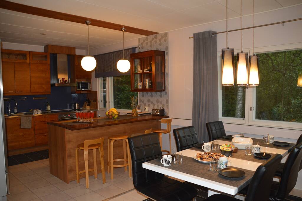 This is our kitchen where we like to cook together with our visitors.