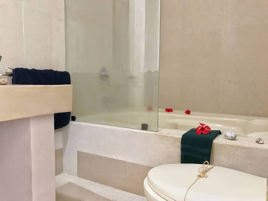 Luxury Bathroom, with towels&Organic Soap