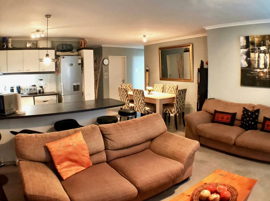 lounge, open plan kitchen and dining room