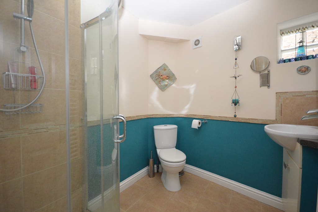 Separate bathroom with enclosed shower