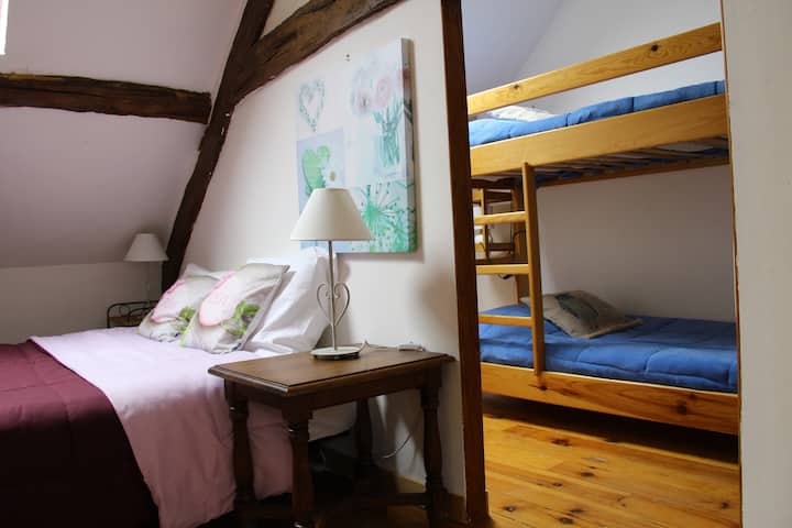 带双层床的小卧室景观