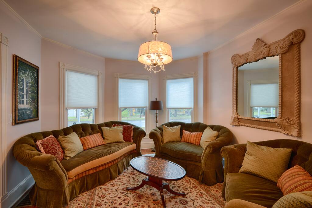 Spacious and comfortable living room with lots of natural light