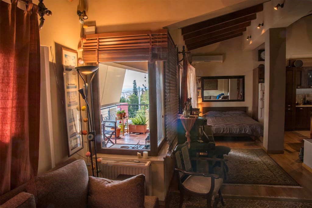 View to the first double bed from living room.